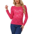 thumbnail image 1 of INSPIRE CHIC Valentine's Day Women's Tops Puff Long Sleeve Semi Sheer Floral Lace Blouses L Hot Pink, 1 of 6