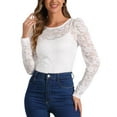 thumbnail image 1 of INSPIRE CHIC Women's Tops Puff Long Sleeve Semi Sheer Floral Lace Blouses S White Floral, 1 of 6