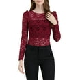 thumbnail image 1 of INSPIRE CHIC Valentine's Day Women's Tops Puff Long Sleeve Semi Sheer Floral Lace Blouses XL Dark Red, 1 of 7
