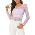 thumbnail image 1 of INSPIRE CHIC Valentine's Day Women's Tops Puff Long Sleeve Semi Sheer Floral Lace Blouses XS Light Purple, 1 of 7