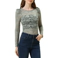 thumbnail image 1 of Allegra K Women's Puff Long Sleeve Semi Sheer Floral Lace Tops, 1 of 5