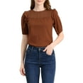 thumbnail image 1 of Allegra K Women's Puff Shoulder Round Neck Collarless Ruffle Keyhole Back Blouse, 1 of 6
