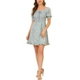 thumbnail image 1 of Allegra K Women's Puff Sleeve Back Smocked Sweetheart Neck Floral Ruffled Hem Dress, 1 of 7