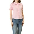thumbnail image 1 of INSPIRE CHIC Women's Blouse Vintage Peter Pan Collar Tie Neck Casual Cute Cotton Button-Up Shirt XL Pink, 1 of 7