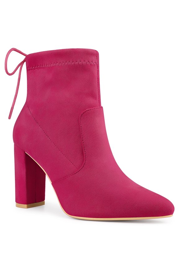 Women's Pull on Drawstring Block Heel Ankle Boots Hot Pink 10