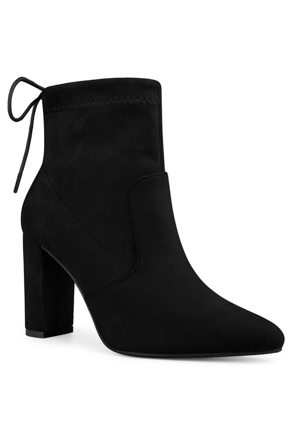 Women's Pull on Drawstring Block Heel Ankle Boots Black 9