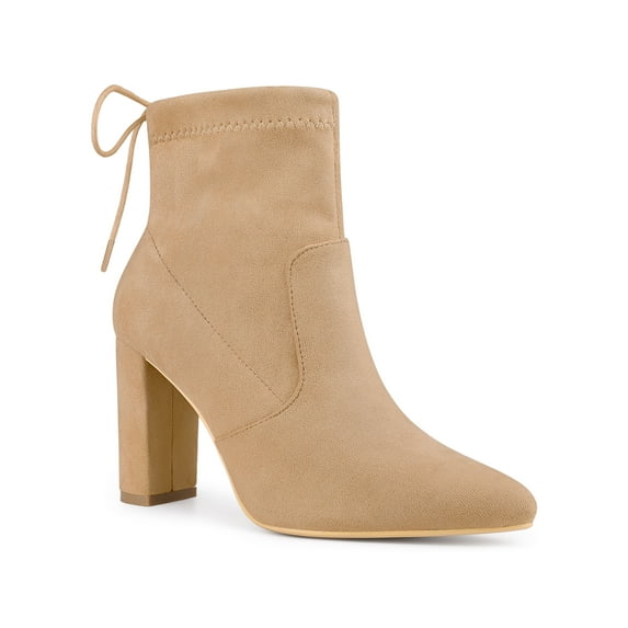 BLISSFUL STEP Women's Pull on Drawstring Block Heel Ankle Boots Khaki 6