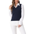 thumbnail image 1 of INSPIRE CHIC Women's Pullover Knit Sweaters Solid Color V Neck Sleeveless Sweater Vests M Dark Blue, 1 of 6