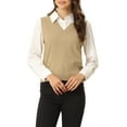 thumbnail image 1 of INSPIRE CHIC Women's Pullover Knit Sweaters Solid Color V Neck Sleeveless Sweater Vests XL khaki, 1 of 6