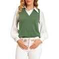 thumbnail image 1 of INSPIRE CHIC Women's Pullover Knit Sweaters Solid Color V Neck Sleeveless Sweater Vests XS Green, 1 of 8