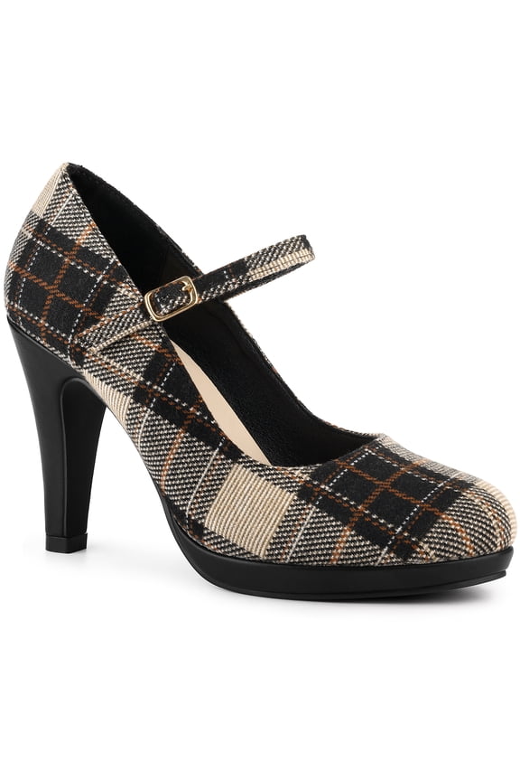 Women's Pump Plaid Platform Stiletto Heels Pumps Black Brown 8