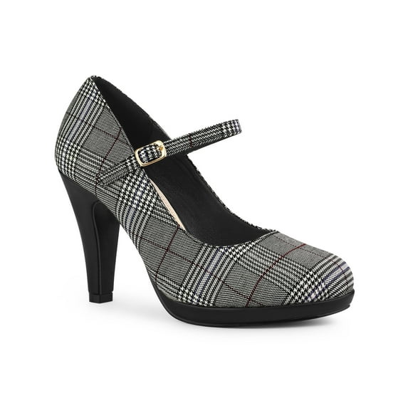 BLISSFUL STEP Women's Pump Plaid Platform Stiletto Heels Pumps Black White 6
