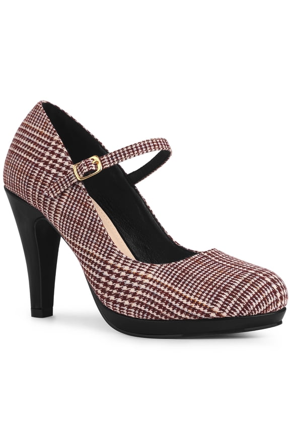 Women's Pump Plaid Platform Stiletto Heels Pumps Burgundy 6.5