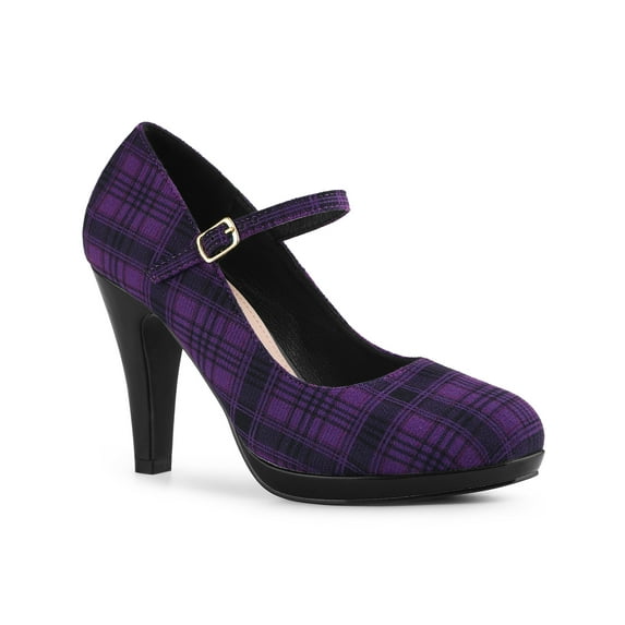 BLISSFUL STEP Women's Pump Plaid Platform Stiletto Heels Pumps Purple 8