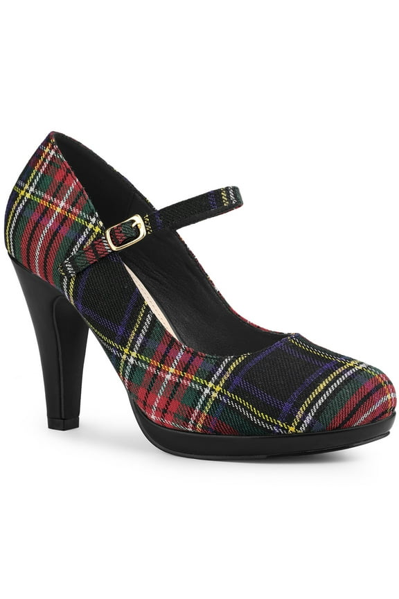 Women's Pump Plaid Platform Stiletto Heels Pumps Red Green 6.5