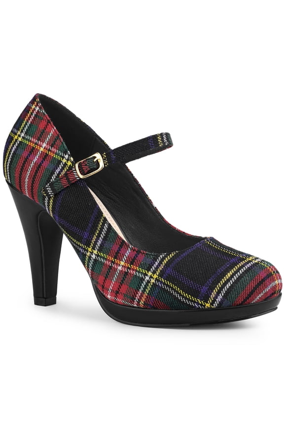 Women's Pump Plaid Platform Stiletto Heels Pumps Red Green 8.5