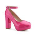 thumbnail image 1 of BLISSFUL STEP Women's Block Heel Pumps Platform Ankle Strap Round Toe Heel Hot Pink 11, 1 of 7