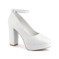 thumbnail image 1 of BLISSFUL STEP Women's Block Heel Pumps Platform Ankle Strap Round Toe Heel White 9, 1 of 7