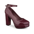 thumbnail image 1 of BLISSFUL STEP Women's Block Heel Pumps Platform Ankle Strap Round Toe Heel Burgundy 8, 1 of 7