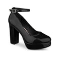 thumbnail image 1 of BLISSFUL STEP Women's Block Heel Pumps Platform Ankle Strap Round Toe Heel Black 8, 1 of 7