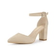 thumbnail image 1 of BLISSFUL STEP Women's Ankle Strap Pumps Pointed Toe High Block Heel Faux Suede Dress Shoes Beige 7, 1 of 7