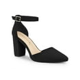 thumbnail image 1 of BLISSFUL STEP Women's Ankle Strap Pumps Pointed Toe High Block Heel Faux Suede Dress Shoes Black 7, 1 of 7