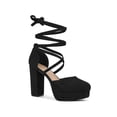 thumbnail image 1 of BLISSFUL STEP Women's Pumps Block Heels Platform Strappy Lace up Pumps Black 11, 1 of 7