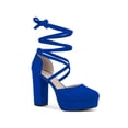 thumbnail image 1 of BLISSFUL STEP Women's Pumps Block Heels Platform Strappy Lace up Pumps Royal Blue 10, 1 of 7