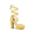 thumbnail image 1 of BLISSFUL STEP Women's Pumps Block Heels Platform Strappy Lace up Pumps Yellow 10, 1 of 7