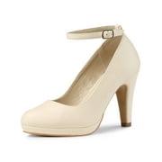 Allegra K Women Round Toe Stiletto Heel Ankle Strap Pumps