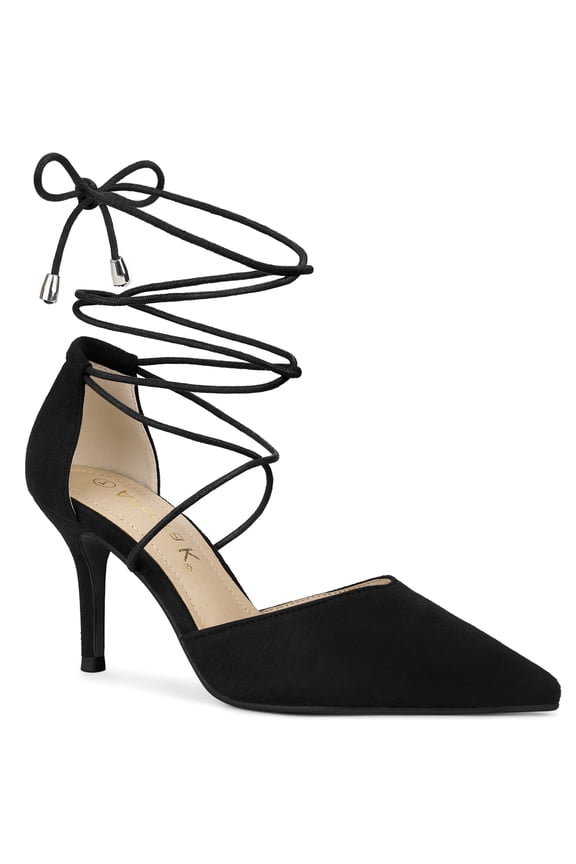 Women's Pumps Stilettos Heels Pointed Toe Lace up Pumps Black 7