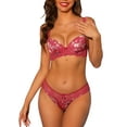 thumbnail image 1 of Allegra K Women's Push Up Lingerie Set Adjustable Straps Floral Lace Edge Underwired Bras and Panties D 40 Red Floral, 1 of 4