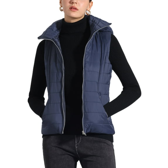 INSPIRE CHIC Women's Quilted Jacket Sleeveless Fall Winter Hoody Vest