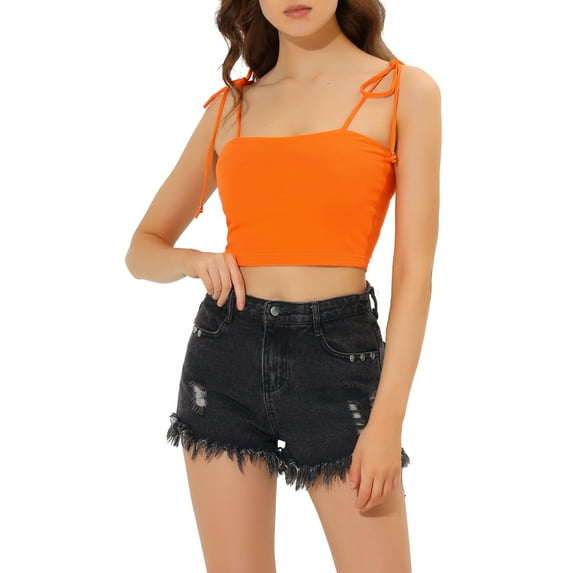 INSPIRE CHIC Women's Striped Tie Spaghetti Straps Summer Cami Tube Tops XL Orange