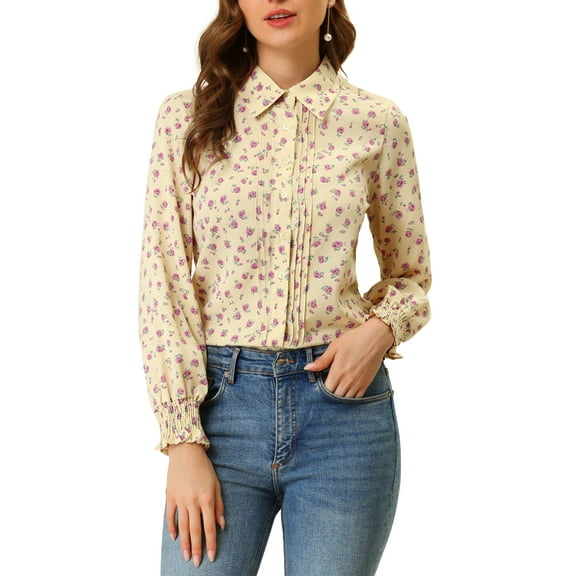INSPIRE CHIC Women's Relax Long Sleeve Button Up Floral Shirts S Yellow