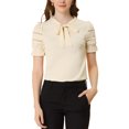 thumbnail image 1 of INSPIRE CHIC Women's Relax Ruffle Cuff Short Sleeve Blouse Bow Tie Collar Blouse, 1 of 7