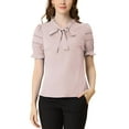 thumbnail image 1 of INSPIRE CHIC Women's Relax Ruffle Cuff Short Sleeve Blouse Bow Tie Collar Blouse, 1 of 7