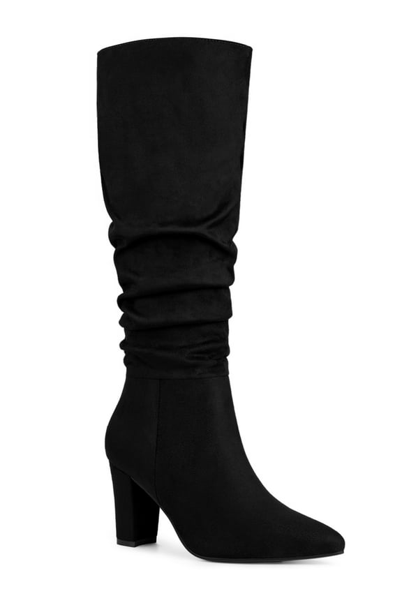 Women's Boots Pointed Toe Block Heel Knee High Boots Black 7