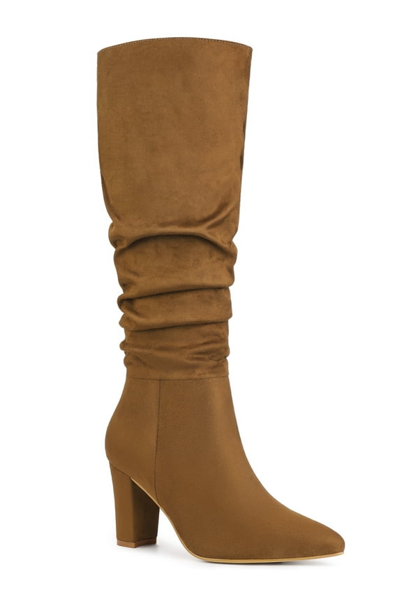 Valentine's Women's Boots Pointed Toe Block Heel Knee High Boots Brown 8