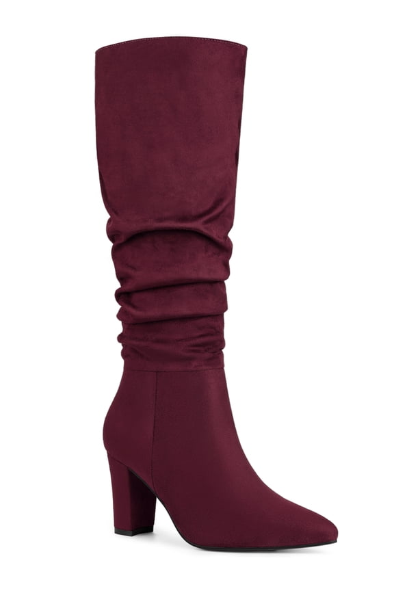 St. Patrick's Day Women's Boots Pointed Toe Block Heel Knee High Boots Burgundy 7
