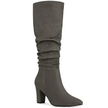 Allegra K Women's Relaxed Pointed Toe Block Heel Knee High Boots Grey 6.5