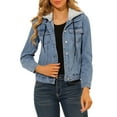 thumbnail image 1 of Allegra K Women's Removable Hood Trucker  Button up Denim Jacket, 1 of 6