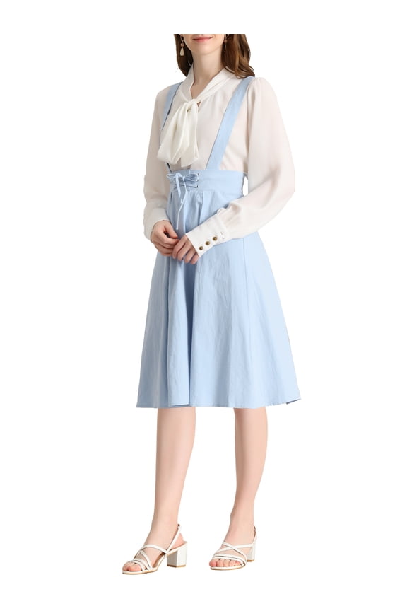 Women's Cute Suspender Skirt High Waist Overall Corset Skater Short Mini Skirt XL Light Blue