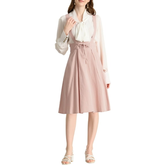 INSPIRE CHICWomen's Cute Suspender Skirt High Waist Overall Corset Skater Short Mini Skirt XL Light Pink