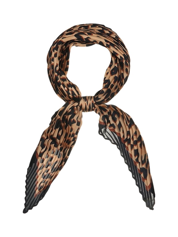 Women's Retro Leopard Pleated Rhombus Scarf Neck Scarves Neckerchief Black