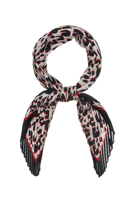 Women's Retro Leopard Pleated Rhombus Scarf Neck Scarves Neckerchief Red Black