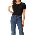 thumbnail image 1 of INSPIRE CHIC Women's Retro Puff Sleeve Summer Casual Peter Pan Collar Blouse Top XS Black, 1 of 6