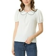 thumbnail image 1 of INSPIRE CHIC Women's Retro Puff Sleeve Summer Casual Peter Pan Collar Blouse Top XS White, 1 of 7