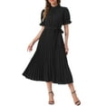 thumbnail image 1 of INSPIRE CHIC Women's Retro Ruffled Collar Short Sleeve A-Line Pleated Dress XL Black, 1 of 6