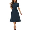 thumbnail image 1 of INSPIRE CHIC Women's Retro Ruffled Collar Short Sleeve A-Line Pleated Dress XS Dark Blue, 1 of 6